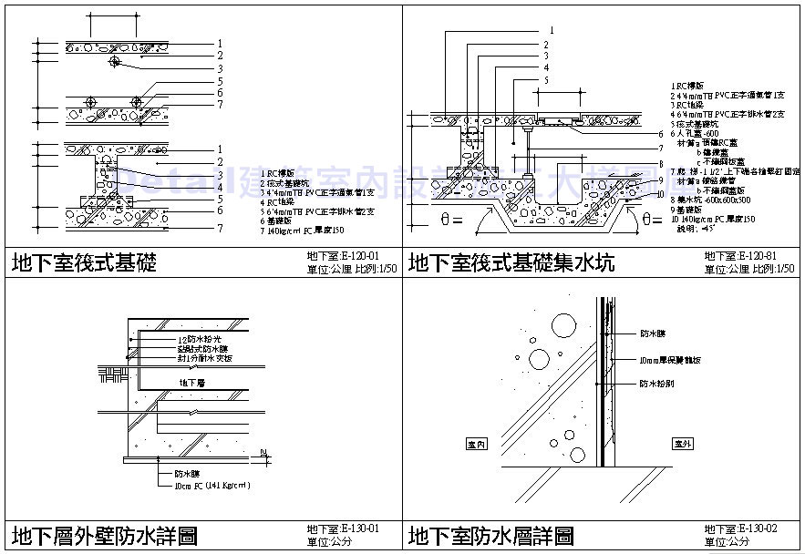 地下室施工細部圖 地下室基礎 地下室防水 地下室複壁 筏式基礎 地下室工法