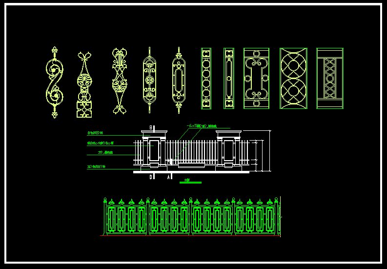 ★圍牆欄杆鐵藝鍛造設計Autocad模板 歐式古典鐵藝鍛造設計 鐵藝鍛造設計圖 鐵藝鍛造設計元素