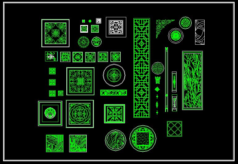 ★中式古典設計Autocad模板 中式古典鐵藝鍛造設計 中式古典窗花圖 中式古典元素